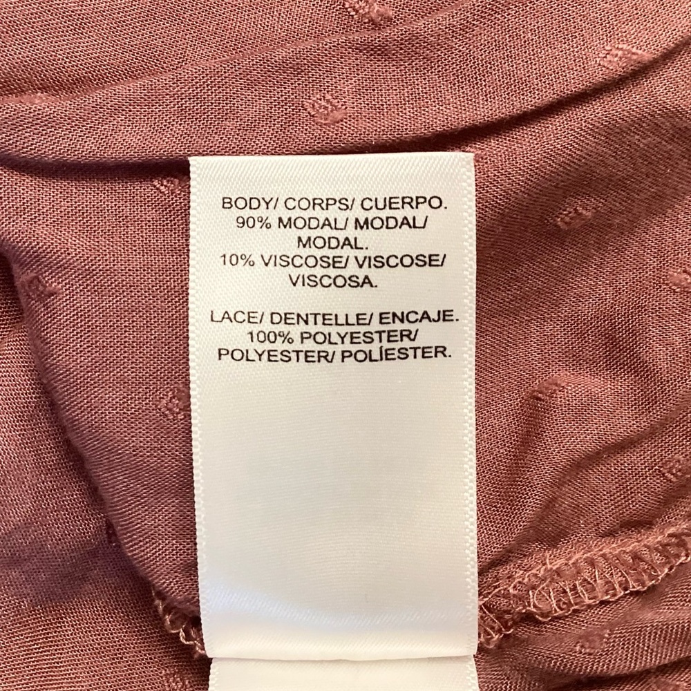 Lucky Brand Long Sleeve Swiss Dot Bubble Hem Peasant Top - Rose Brown - L - Picture 10 of 10